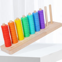Wooden Hoop Toss Toy Printed Color Names Rainbow Hoop Toss Toy Rectangular Base