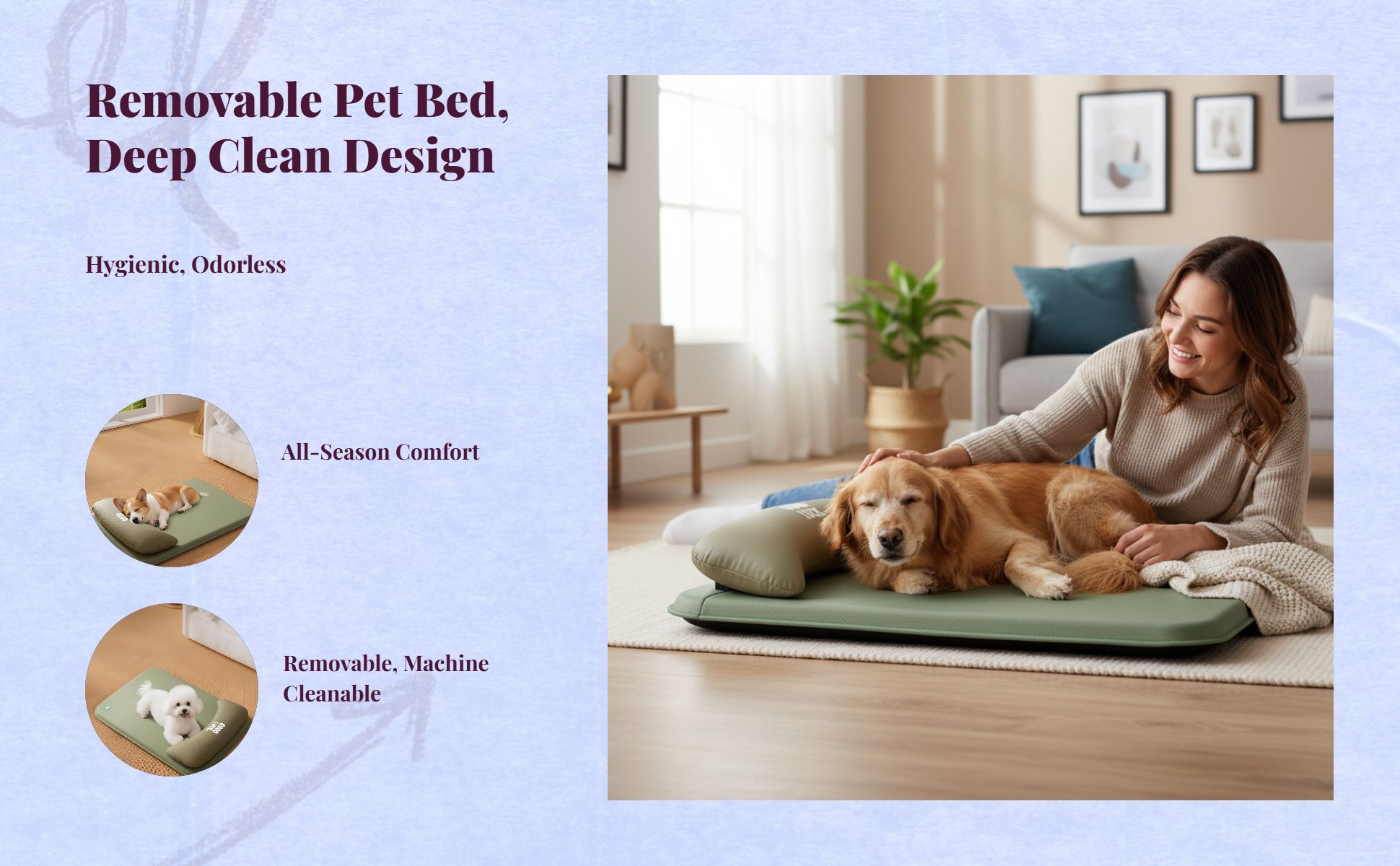 Dog Bed, Waterproof Removable Cover, Non-Slip, Easy Care