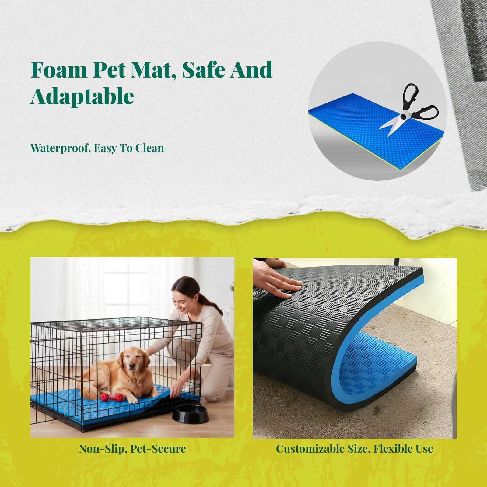 Water-Resistant Orthopedic Dog Crate Pad Non-Slip Foam Mat