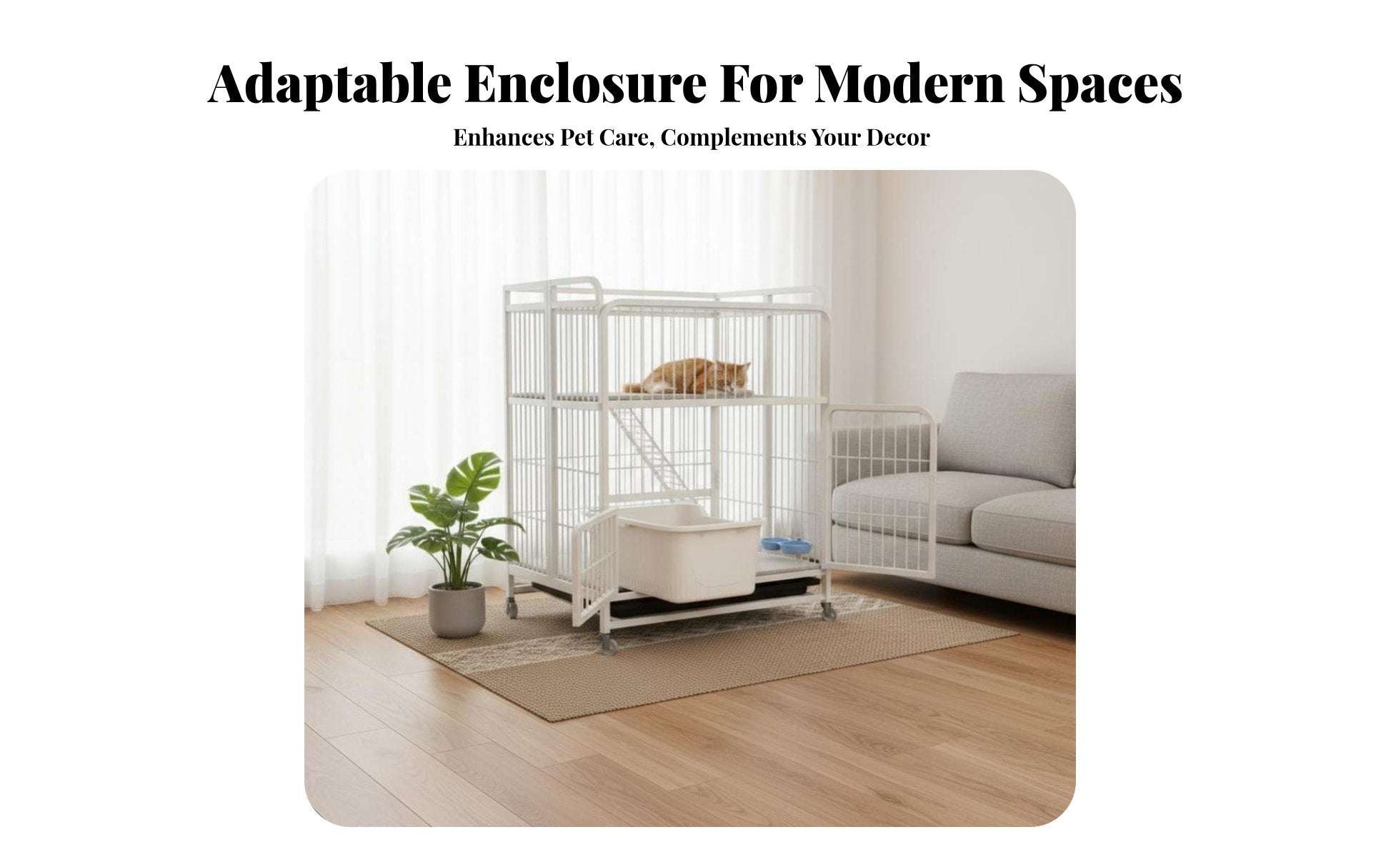 3-Tier Foldable Cat Kennel Integrated Litter Box Multi-Level Cat Crate Large Space Spacious Interior for Indoors, Home, Bedroom