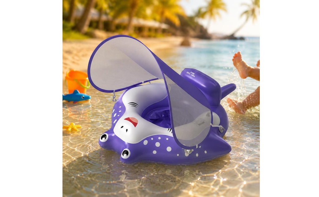 Baby Swim Seat with Canopy Portable Infant Pool Buoyant Seat Cute Creature