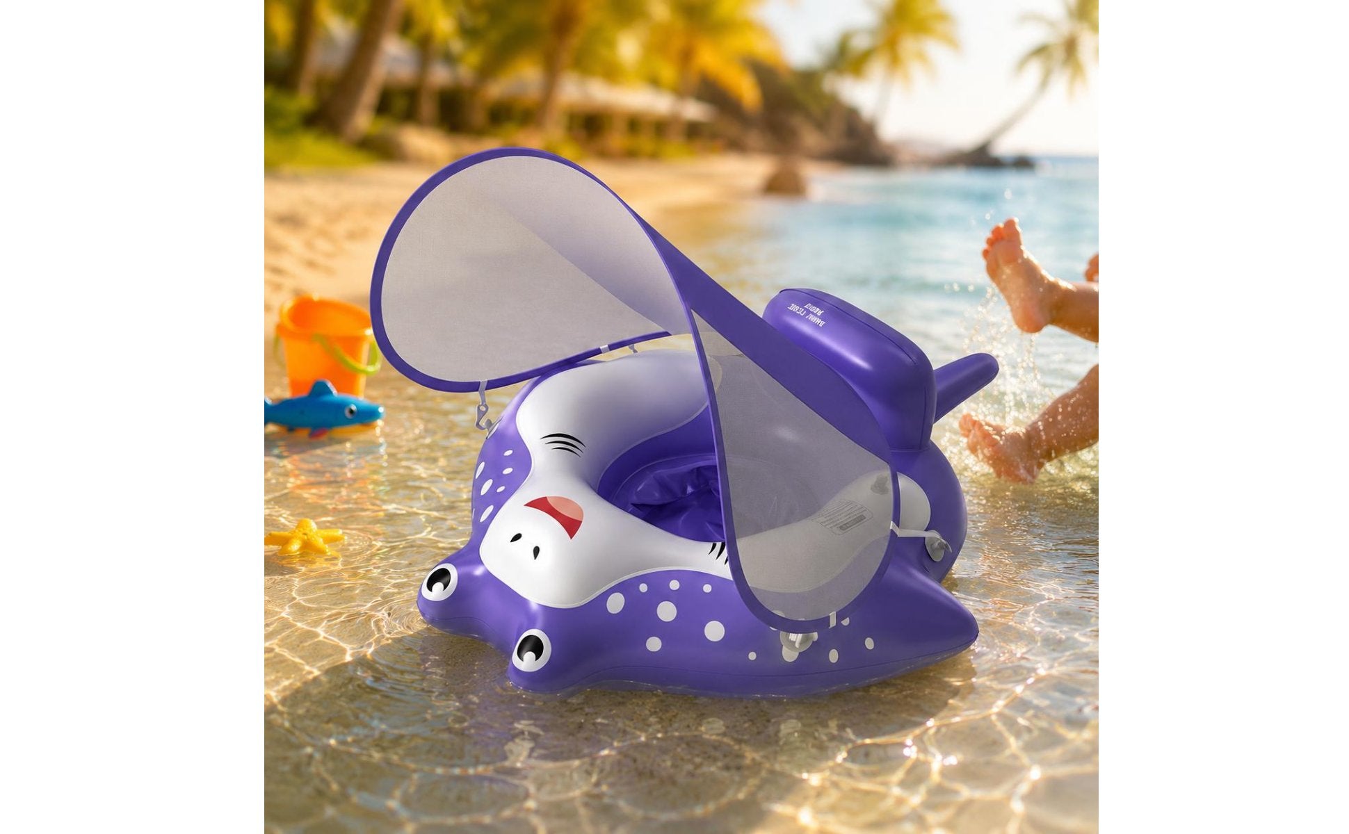 Baby Swim Seat with Canopy Portable Infant Pool Buoyant Seat Cute Creature