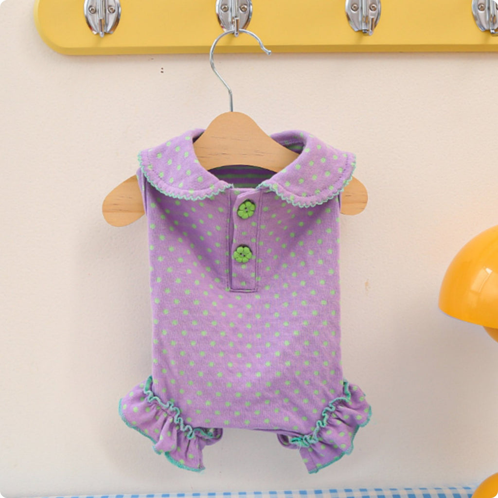 Collared Dog Jumpsuit Polka Spotted Pet Bodysuit Spring Warm-Weather Pet Outfit for Photo Photography