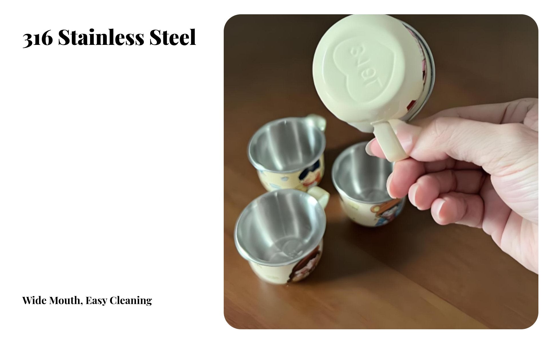 Wide Mouth 316 Stainless Steel Baby Cup Drop-Proof Stainless Steel Toddler Cup Food-Grade Materials for Toddlers, Kindergarten, Home, School