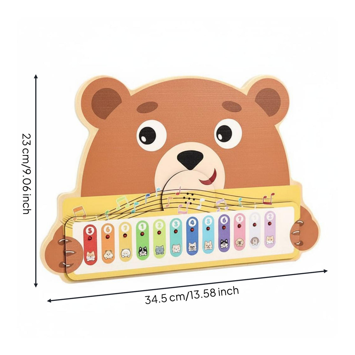 12-Key Wooden Xylophone Printed Music Stave Creature-Print Keyboard Numbered