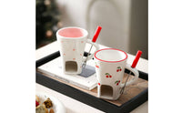 Personal Fondue Mug Heart Pattern Tea Light Fondue Set for Date Night, Couples