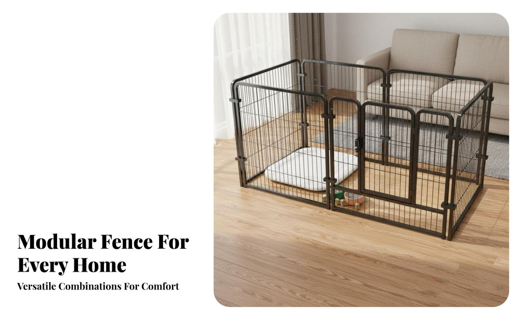 Customizable Shape Indoor Dog Pen with Door Easy Assembly Modular Pet Fence Sturdy & Stable Heavy Duty Puppy Enclosure Rust-Resistant for Dogs, Young Dogs, Potty Training