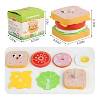 Wooden Sandwich Stacking Toy Cartoon Face Pretend Play Sandwich Rounded Corners