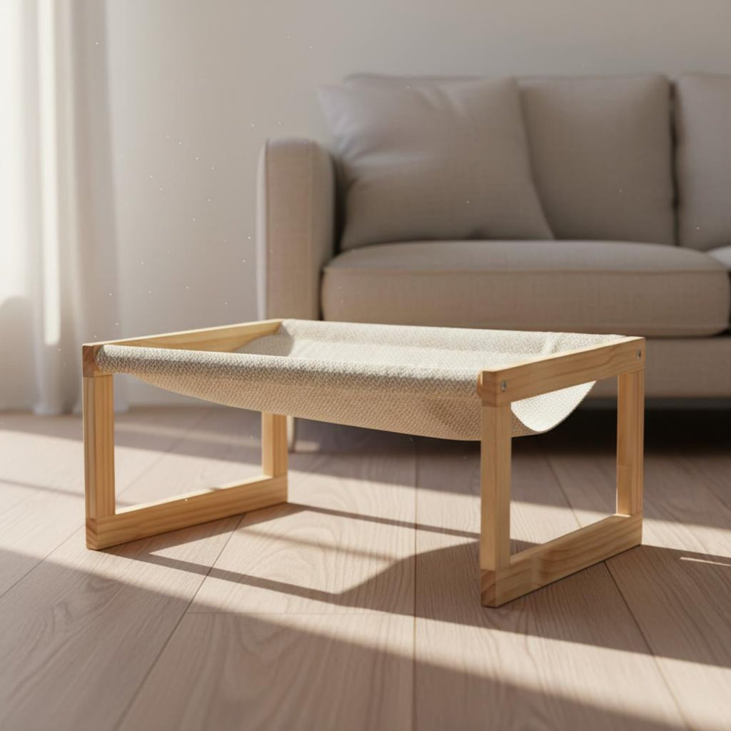 Elevated Cat Lounger Holds up to 40 Lbs Wooden Frame Pet Bed for Indoor, Cats