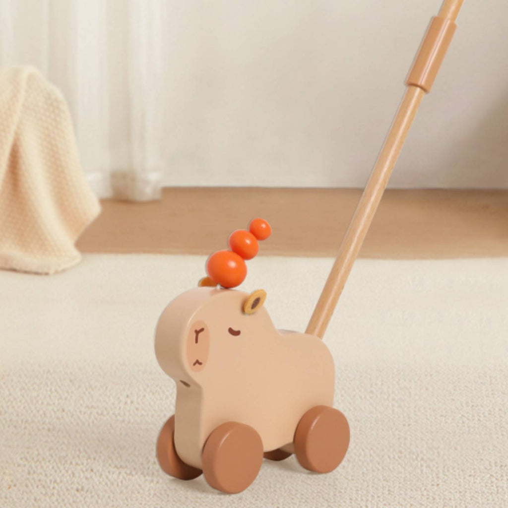 Baby Push Stroller Physical Skill Practice Wooden Push Toy Natural Wood