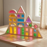 25 Pieces Wooden Building Block Set Colorful Shape Recognition Blocks