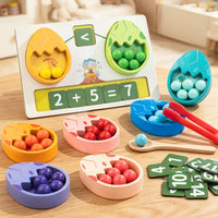 Dinosaur Egg Sorter Fine Motor Skills Bead Sorting Toy Wood Math Activity Set for Children, Kids