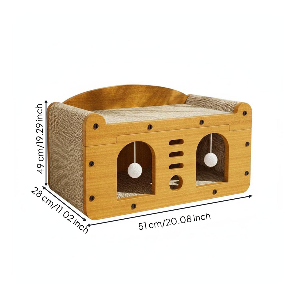 Feline Scratcher House 2-in-1 Enclosed Feline Bed Hollowed Boards