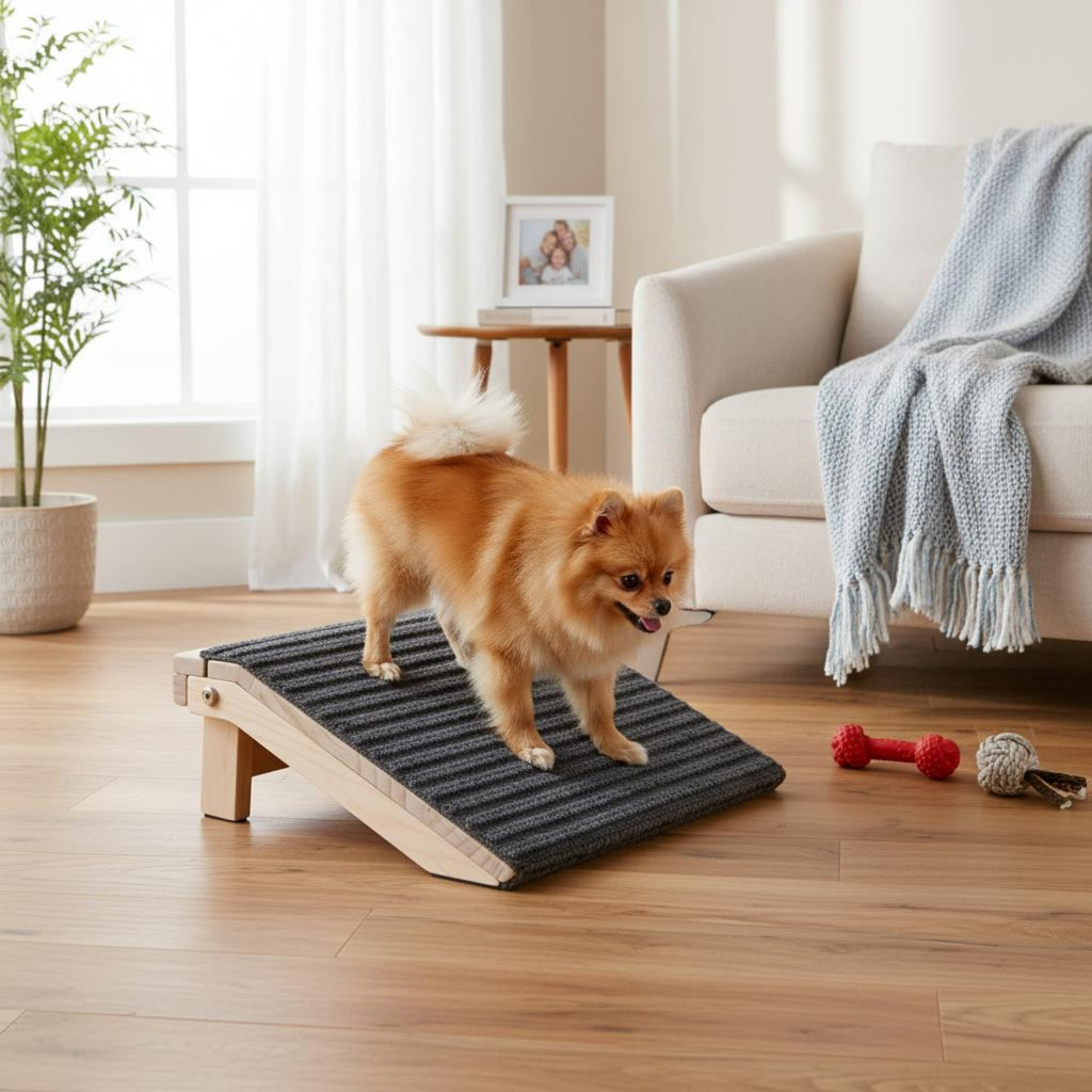 Foldable Dog Ramp Ribbed Textile Wooden Pet Ramp Wedge-Shaped Wooden Pet Steps for Small Dogs, Elevated Areas