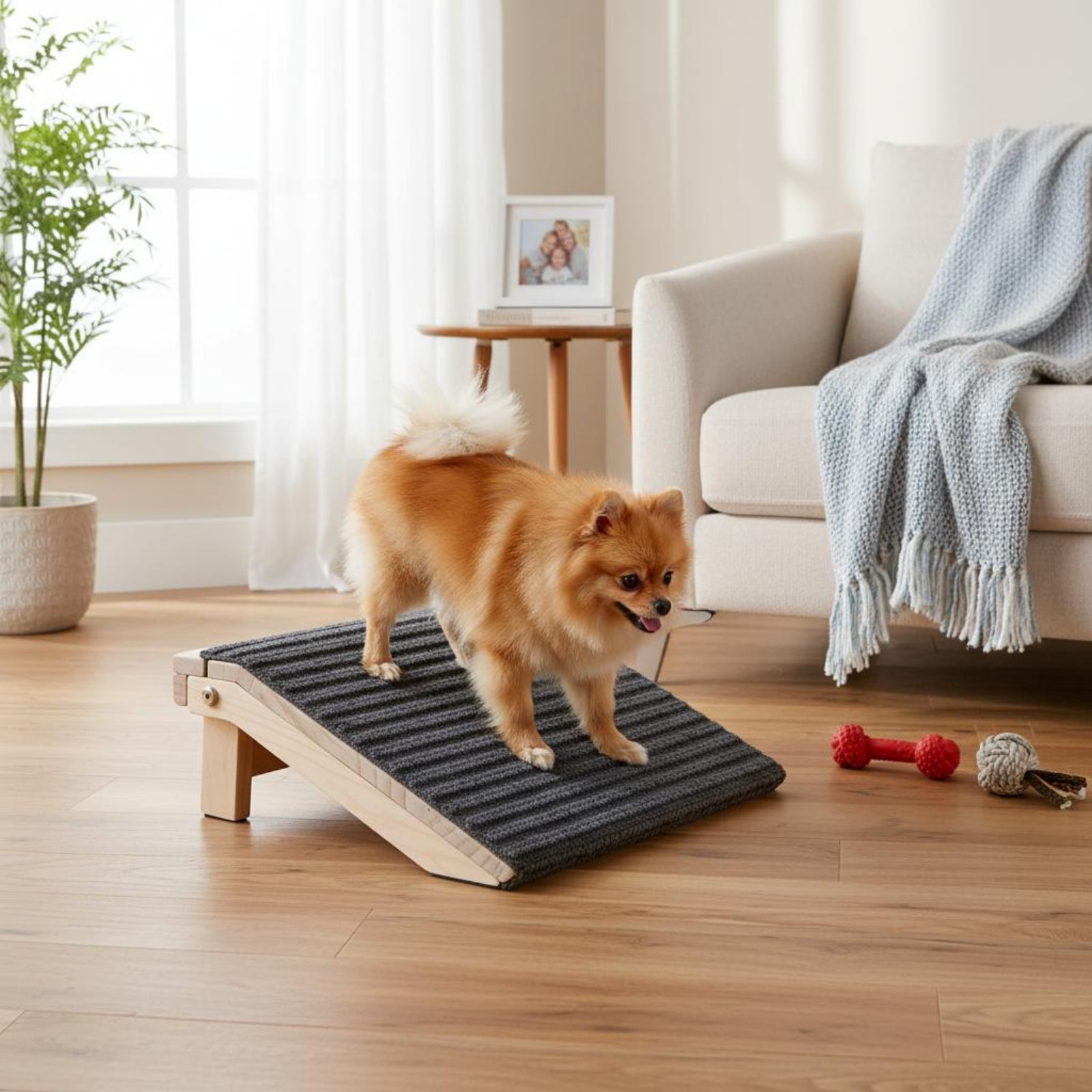 Foldable Dog Ramp Ribbed Textile Wooden Pet Ramp Wedge-Shaped Wooden Pet Steps for Small Dogs, Elevated Areas
