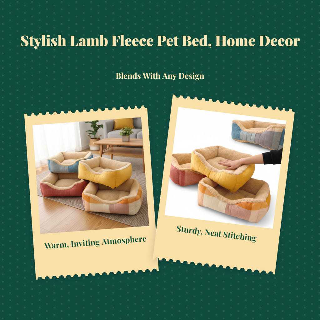 Lambswool semi-enclosed dog sofa with warm, removable cover.
