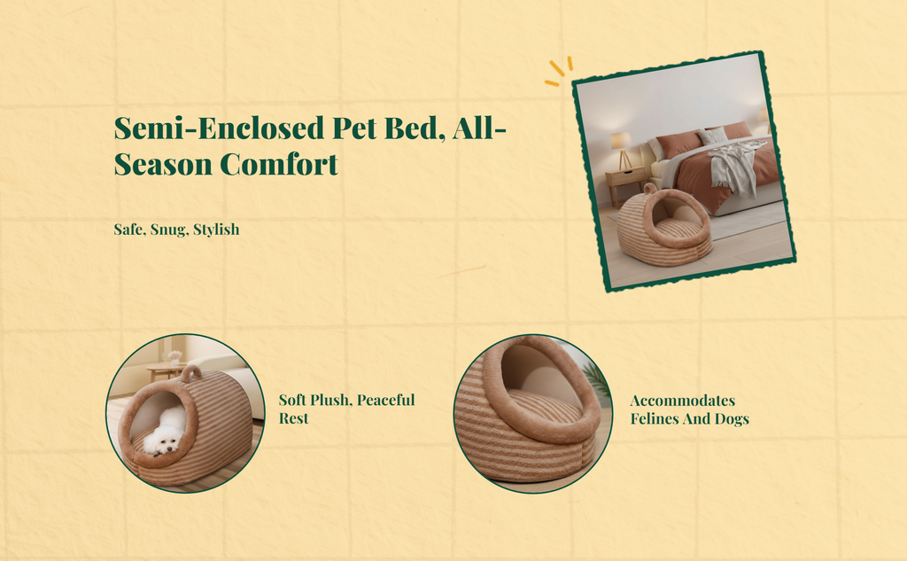 Semi-Enclosed Plush Pet Bed, Calming Indoor Sanctuary