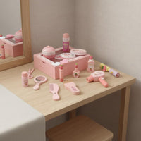 Pretend Beauty Salon Playset Educational Toy Cosmetic and Hairstyling Kit Child Design Kids Vanity Playset with Storage Box for Preschoolers