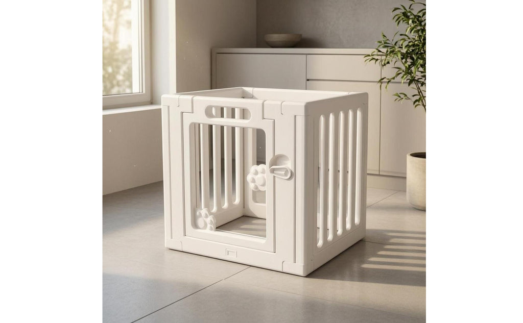 White Dog Playpen Fence Plastic Indoor Dog Fence Snap-Together Freestanding Pet Gate Lockable Door for Household Use