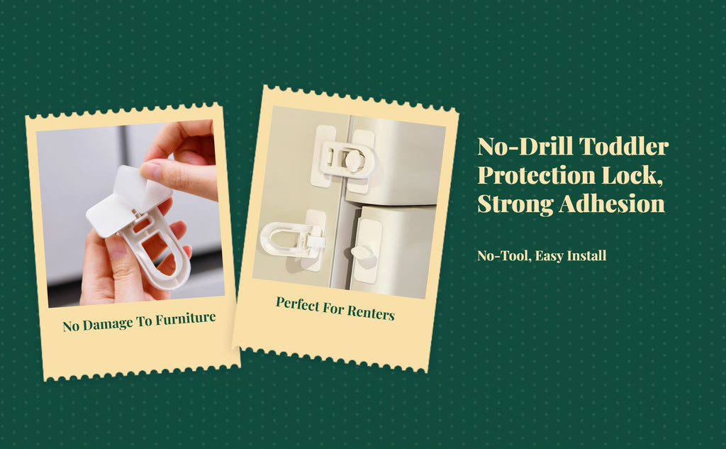 Toddler Protection Lock, No-Drill Cabinet Latch, Infant protective Drawer Lock, sticky, Multi-Purpose, Easy to Install