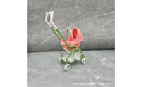 Foldable Doll Pushchair Rose-Colored Mini Toy Pushchair Green Frame