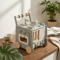 Wooden Play Kitchen Cart Pretend Cooktop Top Rolling Play Kitchen Cart Sink Area for Young Children
