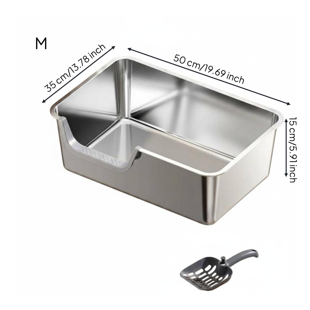 Stainless Steel Litter Box Reflective Interior Pet Supplies Rounded Edges