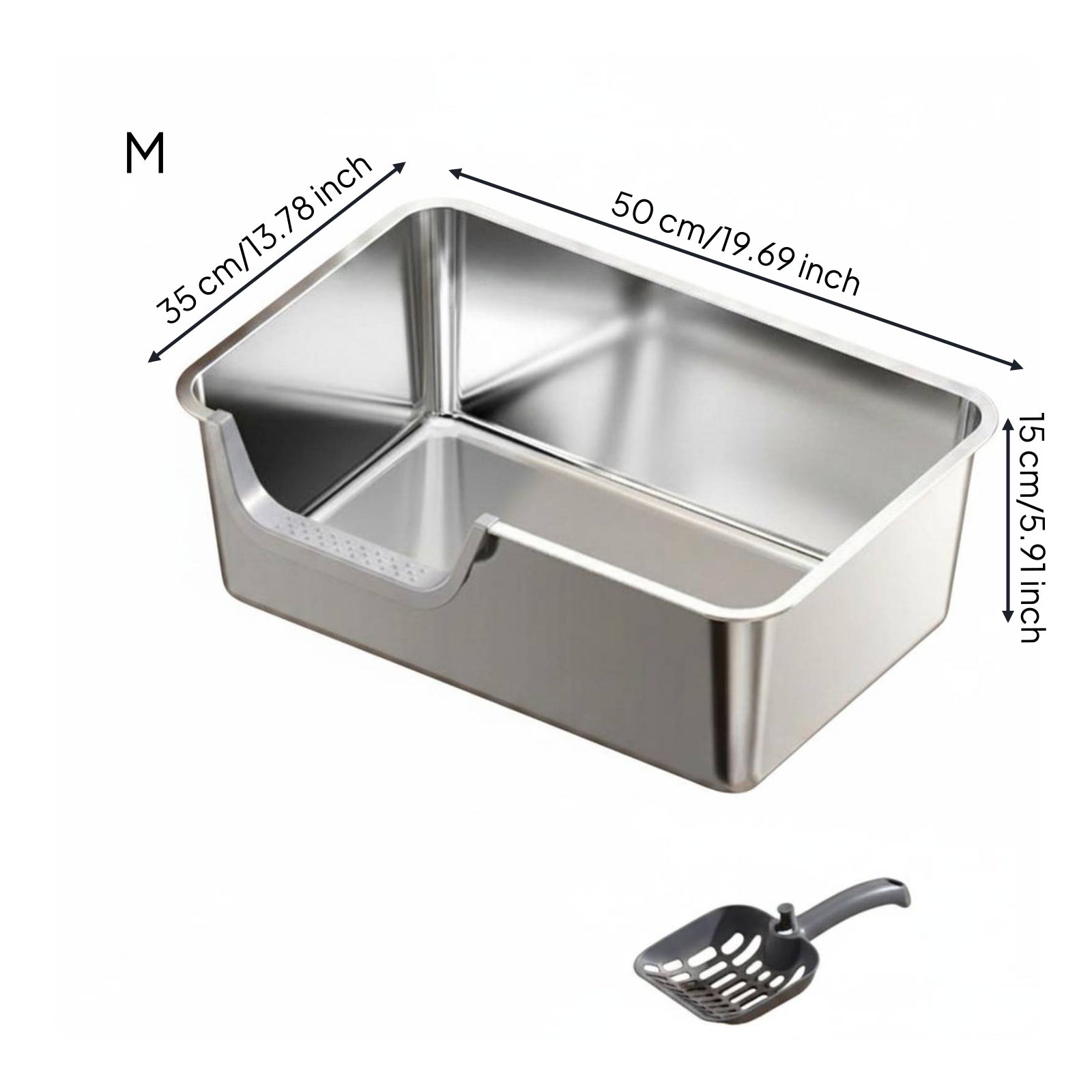 Stainless Steel Litter Box Reflective Interior Pet Supplies Rounded Edges