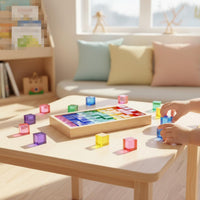 50 Pieces Square Acrylic Blocks Open-Ended Play Acrylic Blocks Transparent Wooden Block Tray Set