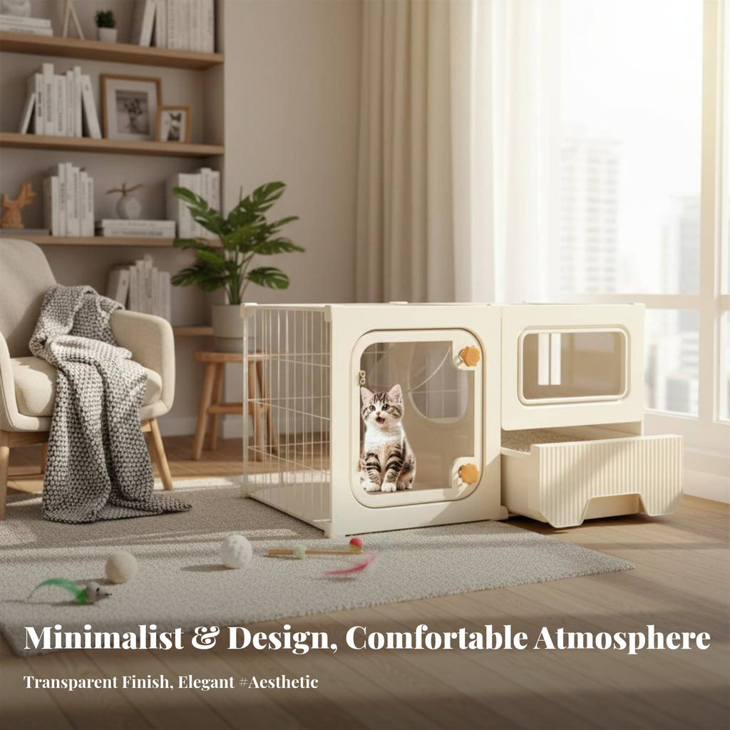 Integrated Feline Enclosure Panoramic View Pet Playpen Secure Locks for Indoors