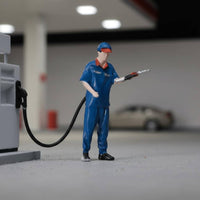 1:64 Gas Station Attendant Figurine Collectible 1/64 Scale Miniature Scene