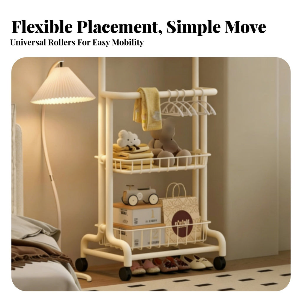 childs' Mobile Clothes Rack Child-Appropriate Height Young Child Dress-up Station Sturdy Construction Strong Load-Bearing