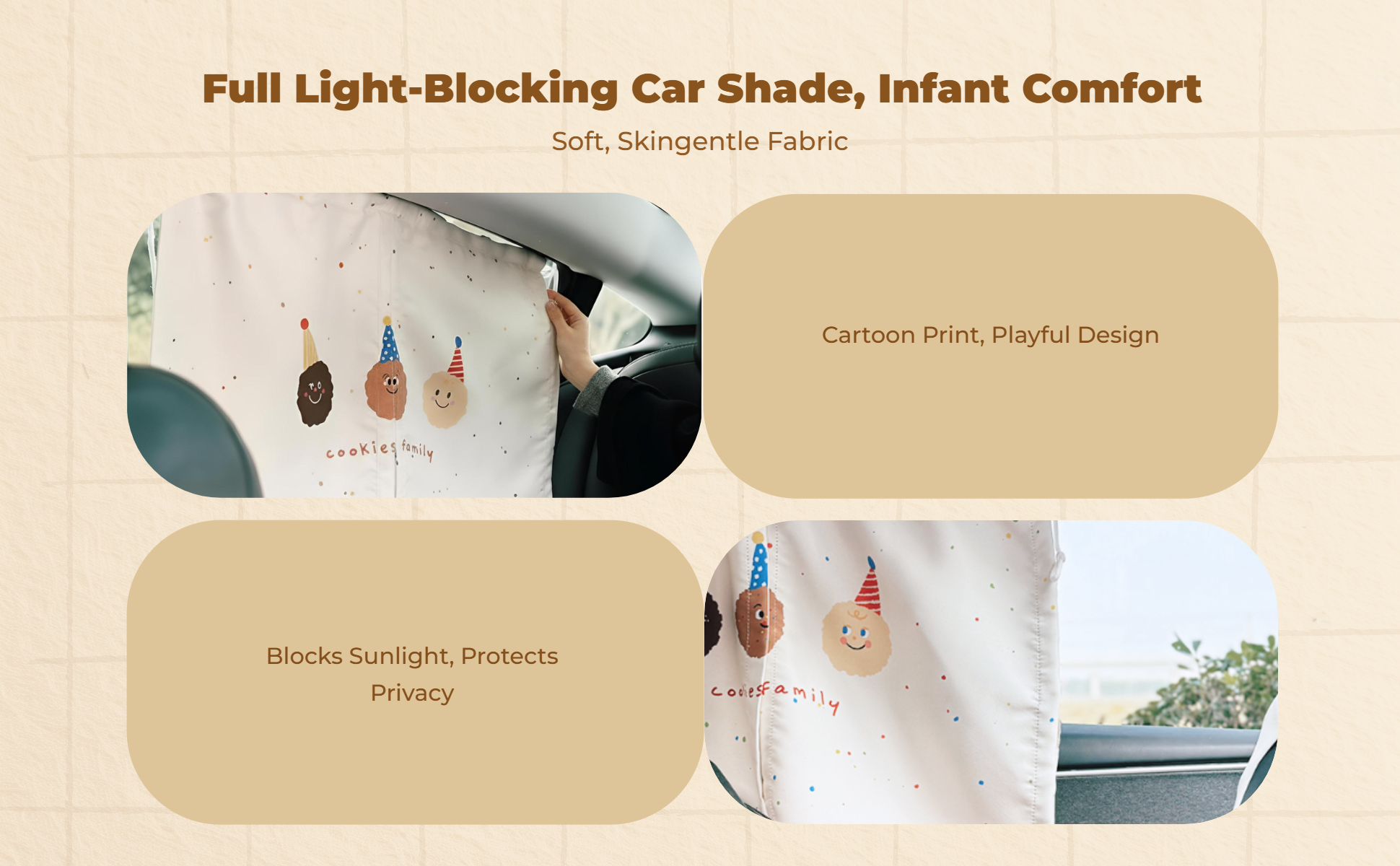 Car window sun shield, retractable side window screen, sunblock protection, privacy, infant, universal fit, easy to install, black