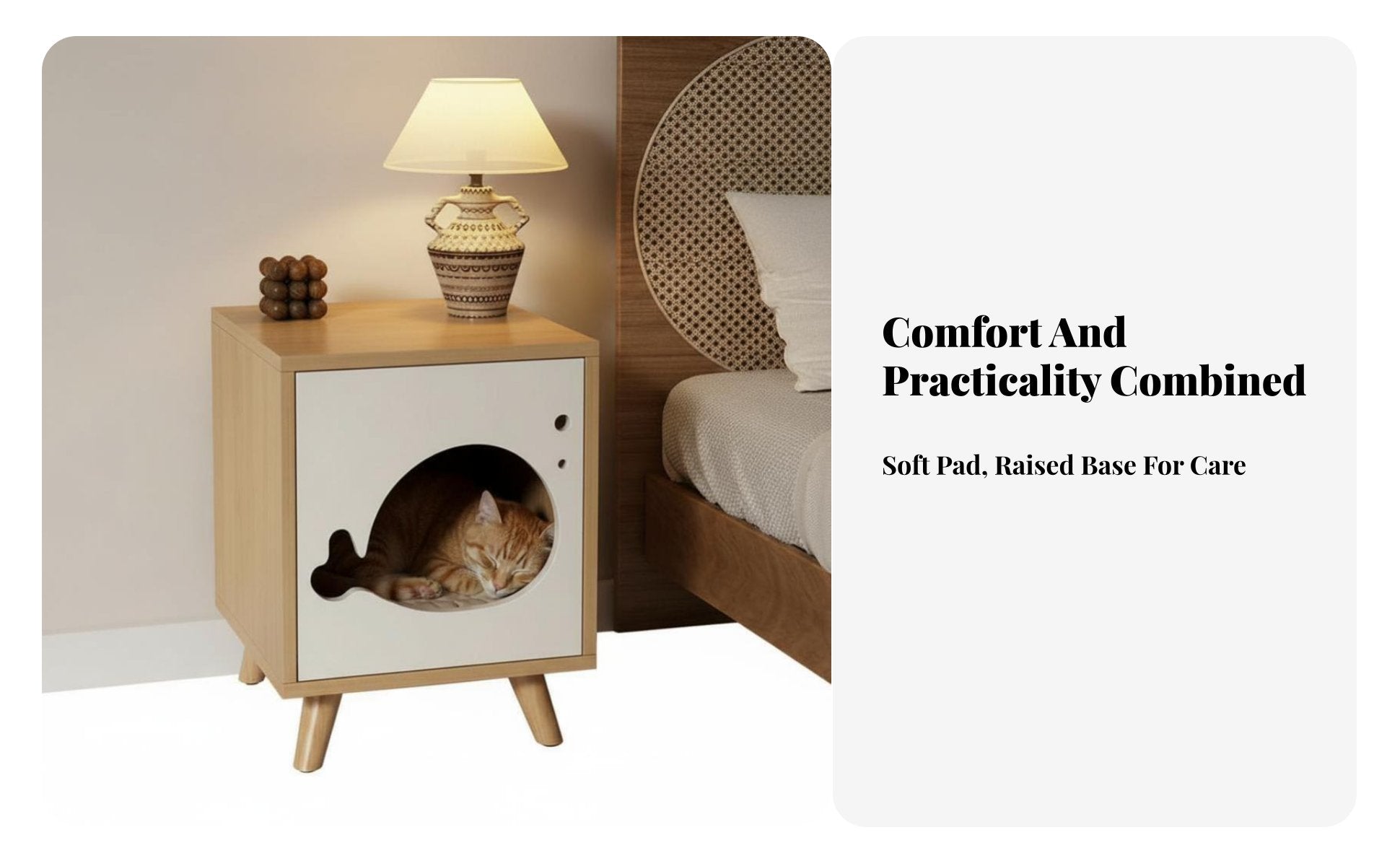 Nightstand with Cat Bed Space-Saving Storage Cabinet Sturdy Construction