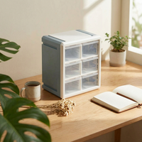 6 Drawer Storage Box Space Saving 6 Drawer Organizer Light Blue for Office