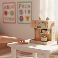 12 Pieces Wooden Coffee Machine Toy Role Play Child Plaything Safe And