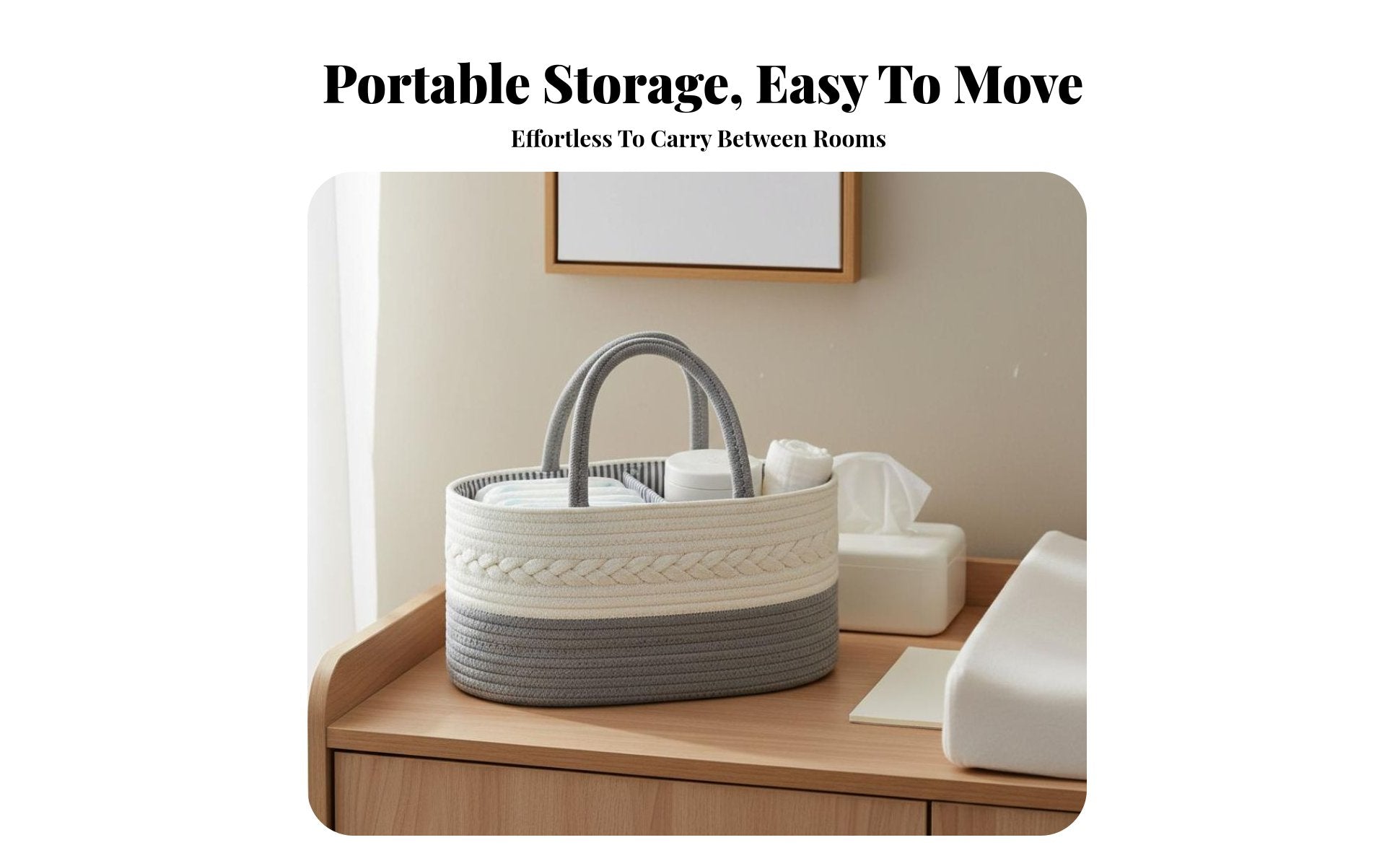 Cotton Rope Diaper Carrier Foldable Design Baby Diaper Organizer Tote Cotton Rope Basket Removable Dividers for Infants