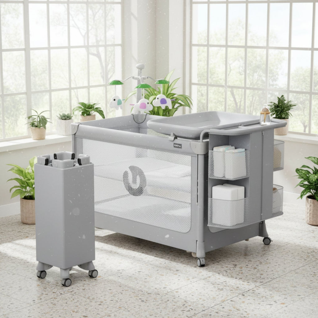 Multifunctional Baby Crib Adjustable Height Rolling Baby Bassinet for Newborns