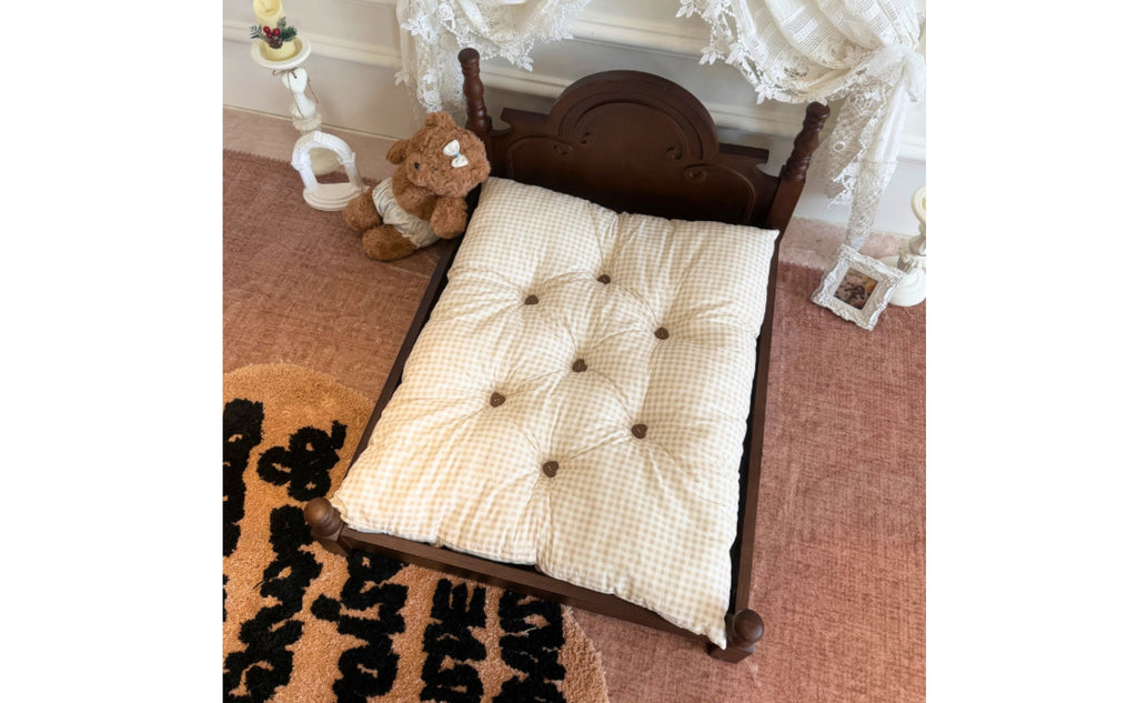 Solid Wooden Cat Luxury Bed Look Solid Wood Dog Bed Double-Sided Cushion Animal Furniture for Dogs