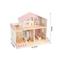 Wooden Dollhouse Balcony Railings Two-Story Dollhouse Realistic Details Children's Play Home