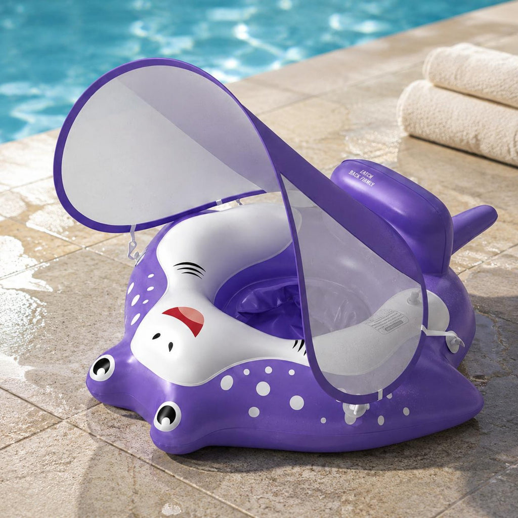 Baby Swim Seat with Canopy Portable Infant Pool Buoyant Seat Cute Creature