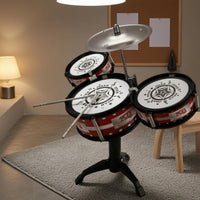 Kids Floor Drum Instrument White Drumheads Standing Toy Drum Set Black Stand