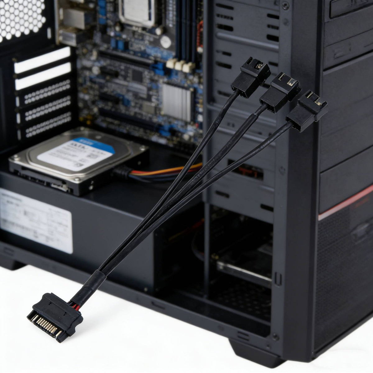 Single to Triple Fan Power Splitter Cable Tinned Copper Conductor Serial ATA to 3 Fan Splitter for Enthusiasts
