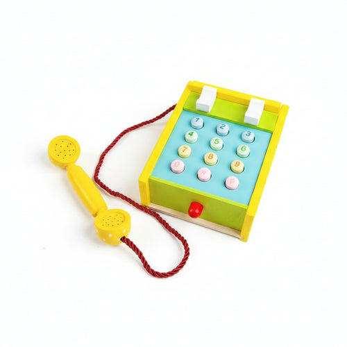 Wooden Toy Telephone Raised Buttons Kids Plaything Colorful for Preschoolers