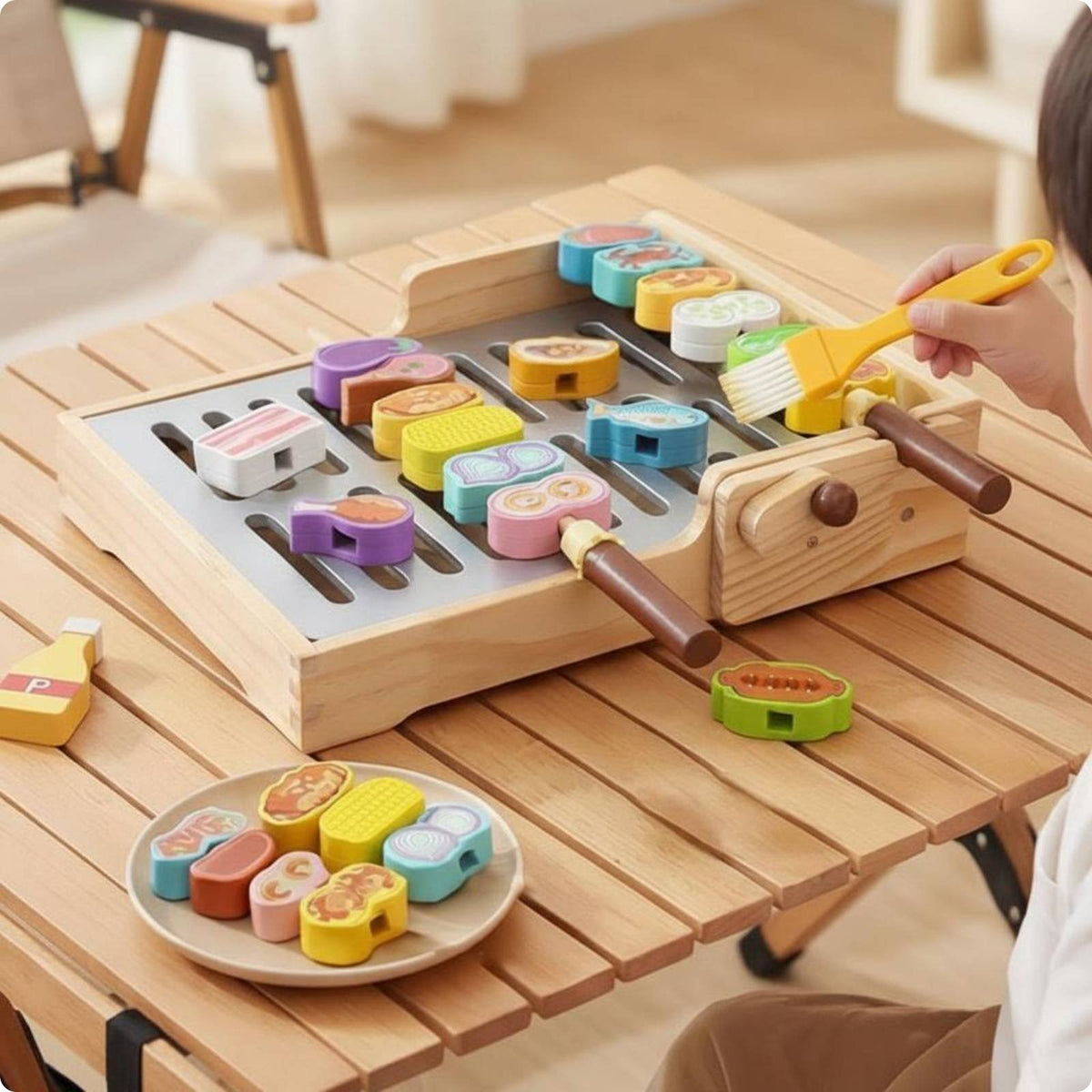 Wooden Barbecue Playset Educational Toy Barbecue Grill Even Edges for Children
