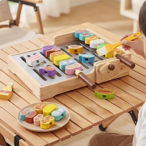 Wooden Barbecue Playset Educational Toy Barbecue Grill Even Edges for Children