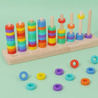 Wooden Hoop Stacker Counting Wooden Rainbow Hoop Toss Toy Fine Motor Skills