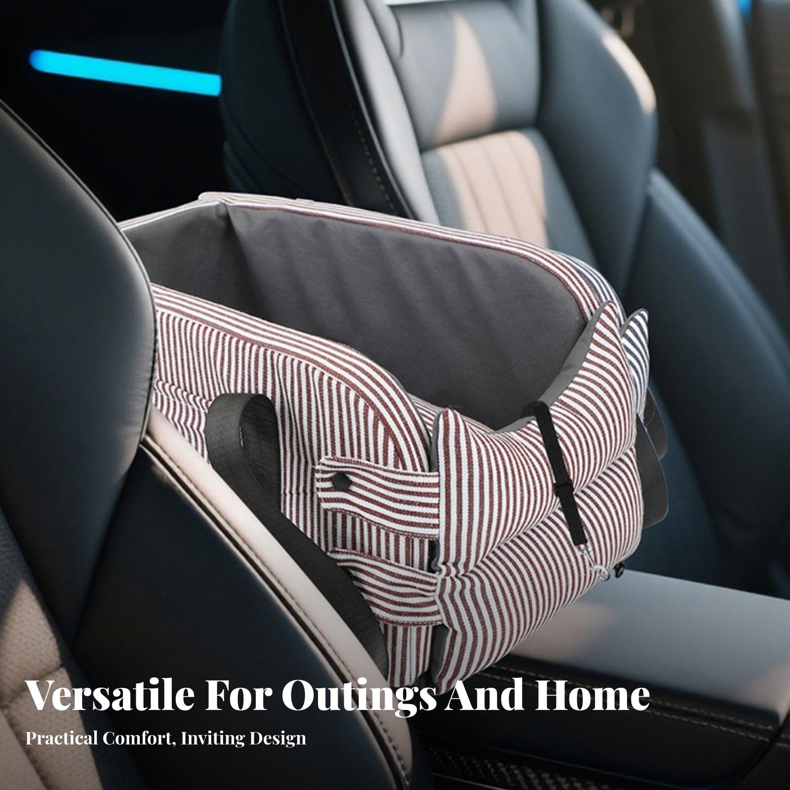 Built-in Safety Leash Pet Car Console Seat Washable Cushion Center Console Pet Bed Adjustable Straps for Drivers, Road Trips, Outdoor, Home