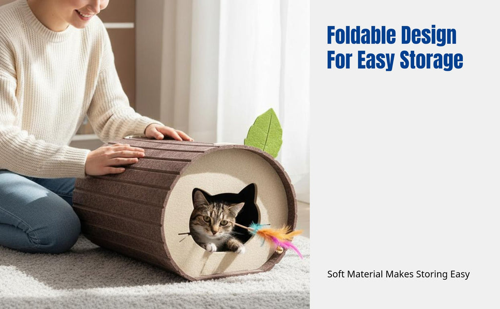 Log-Shaped Feline Tunnel Foldable Design Pet Furniture Easy to Clean for Kittens