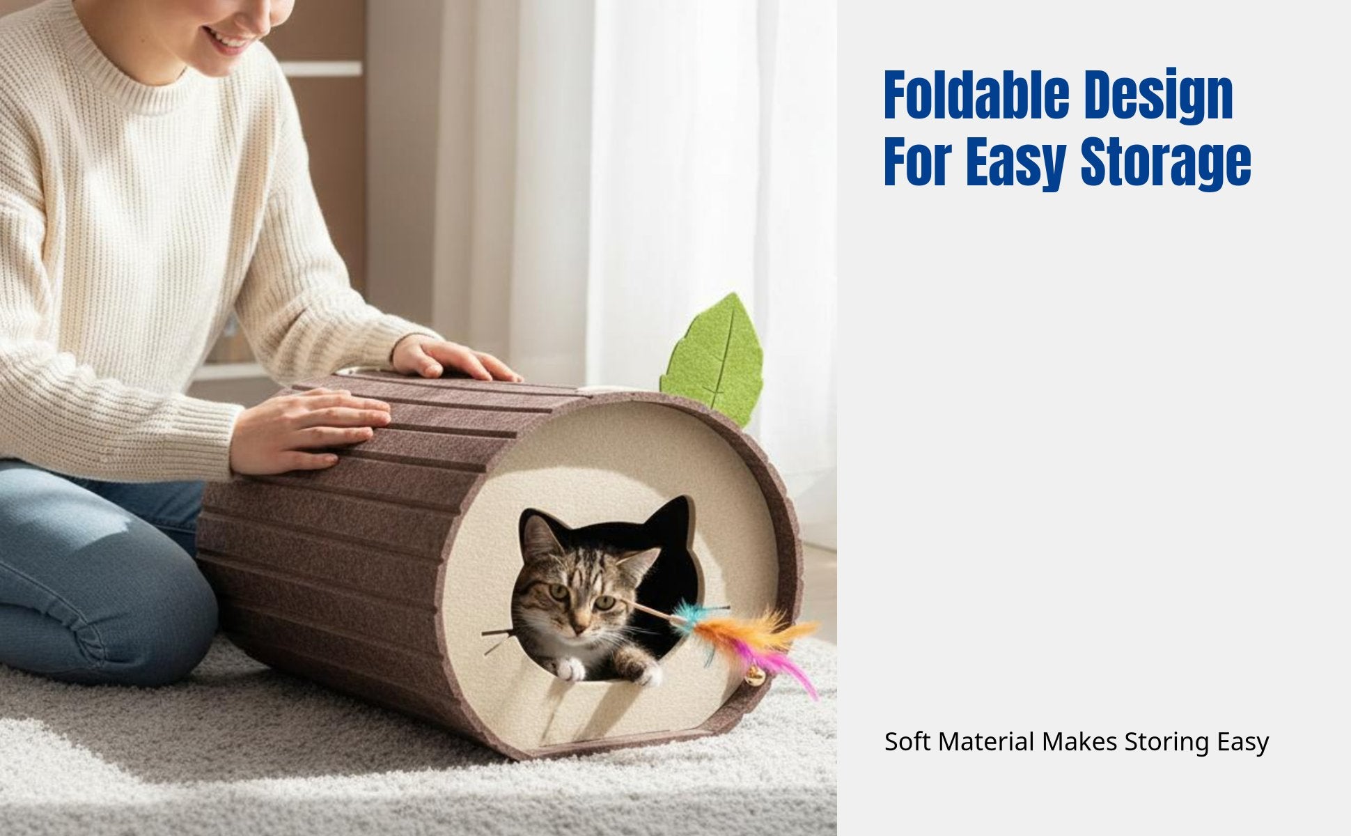 Log-Shaped Feline Tunnel Foldable Design Pet Furniture Easy to Clean for Kittens